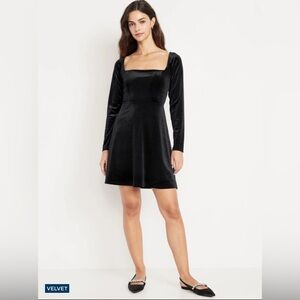 Old Navy Fit & Flare Black Velvet Mini Dress Size L